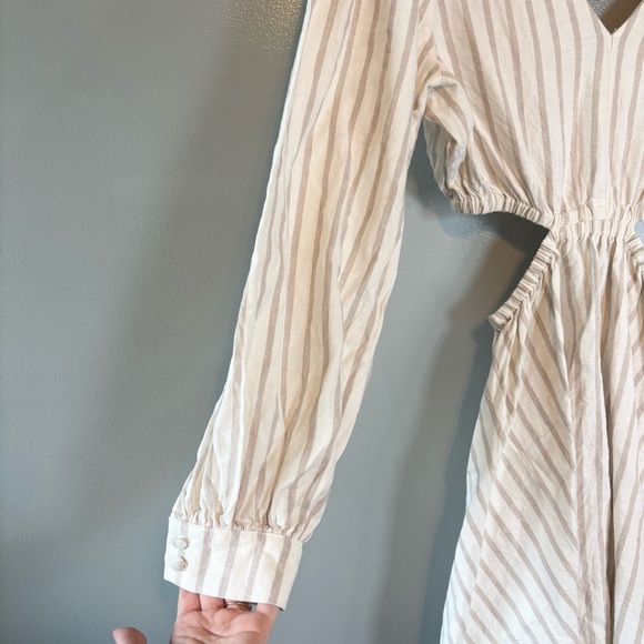 Sam Edelman Medium Linen Blend Emely Mini Cutout Stripe Dress White Tan - Picture 4 of 7